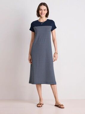 Vineyard Vines Women’s Striped Midi T-shirt Dress Size S Navy & White Slits